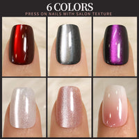 Thumbnail for FANDAMEI Cat Eye Press On Nails, 6 Colors Press On Nails Short Square, Natural Fake Nails Fine Diamond Shine, Glossy Ombre, Cat Eye Press on Nails for Women with Salon Quality, Press on Nails Kit