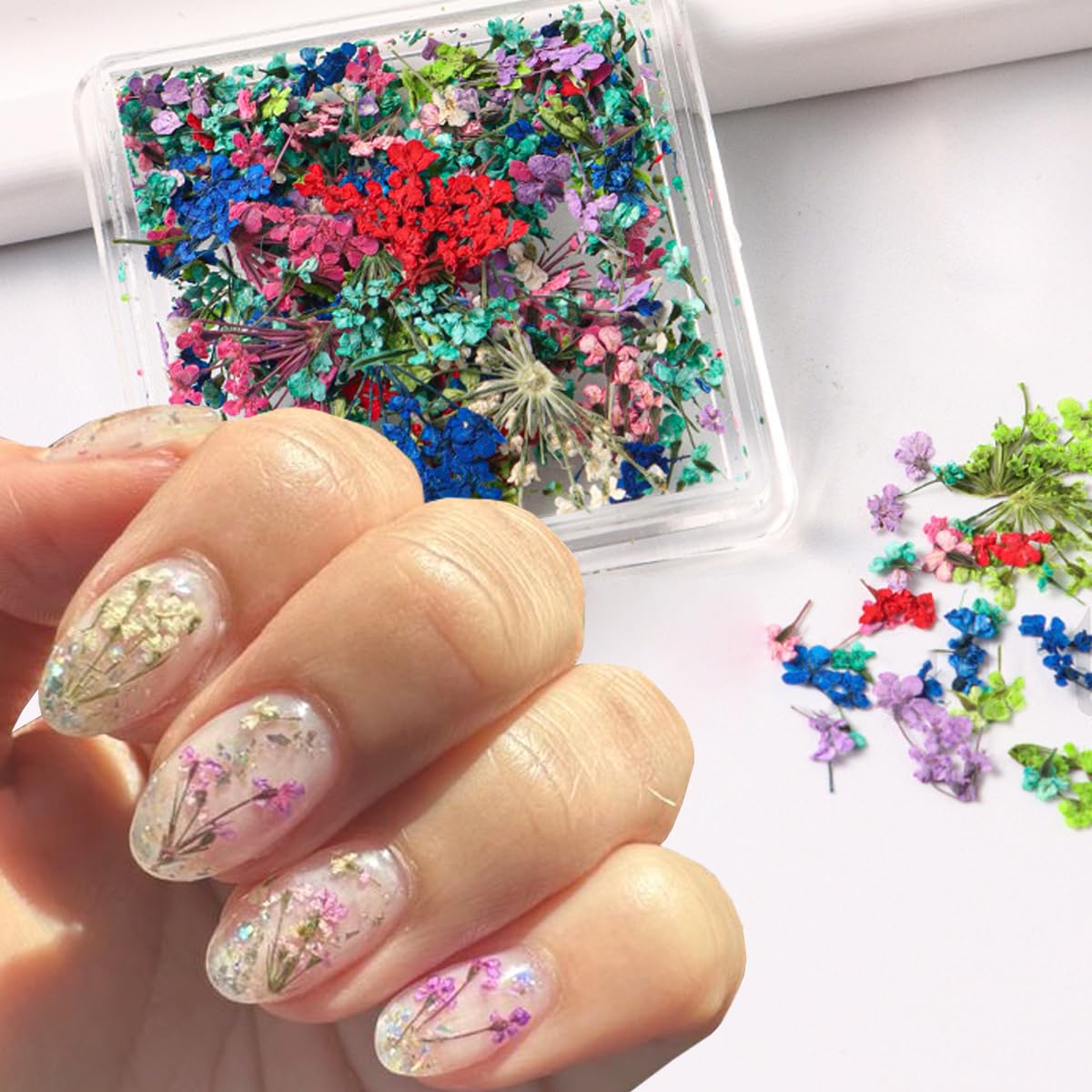 4Box 3D Dried Flowers Nail Art Nail Nail Wraps Colorful Dry Flower for Nails Kit - DIY Mini Mix Flower Petals Nail Nail Nail Wraps Natural Floral Dried Flower Decals for Nails Design Manicure Accessories Craft