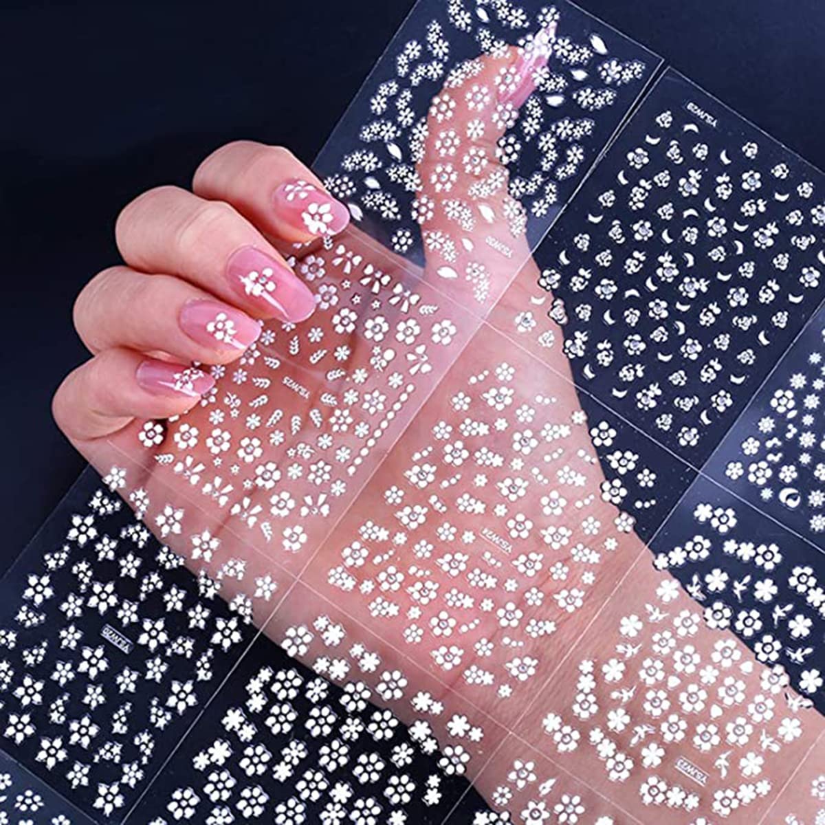 30Sheets Floral Nail Art Nail Nail Wraps Decals 3D Self Adhesive White Flower Designs Nails Supplies White Flower Nail Nail Wraps with Rhinestones Nail Decorations for Women Manicure Transfer Tool Nails Nail Wraps