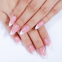 Thumbnail for Rnker French Tip U Shape Press On Nails - White with Pink Color, Almond Top gel Nails with Bright Finish, 15 Sizes - 30 Nail Kit with Glue | Premium Nail Wraps - Premium Nail Wraps, Salon-Quality, Easy Application