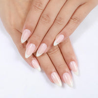 Thumbnail for Rnker French Tip U Shape Press On Nails - White with Pink Color, Almond Top gel Nails with Bright Finish, 15 Sizes - 30 Nail Kit with Glue | Premium Nail Wraps
