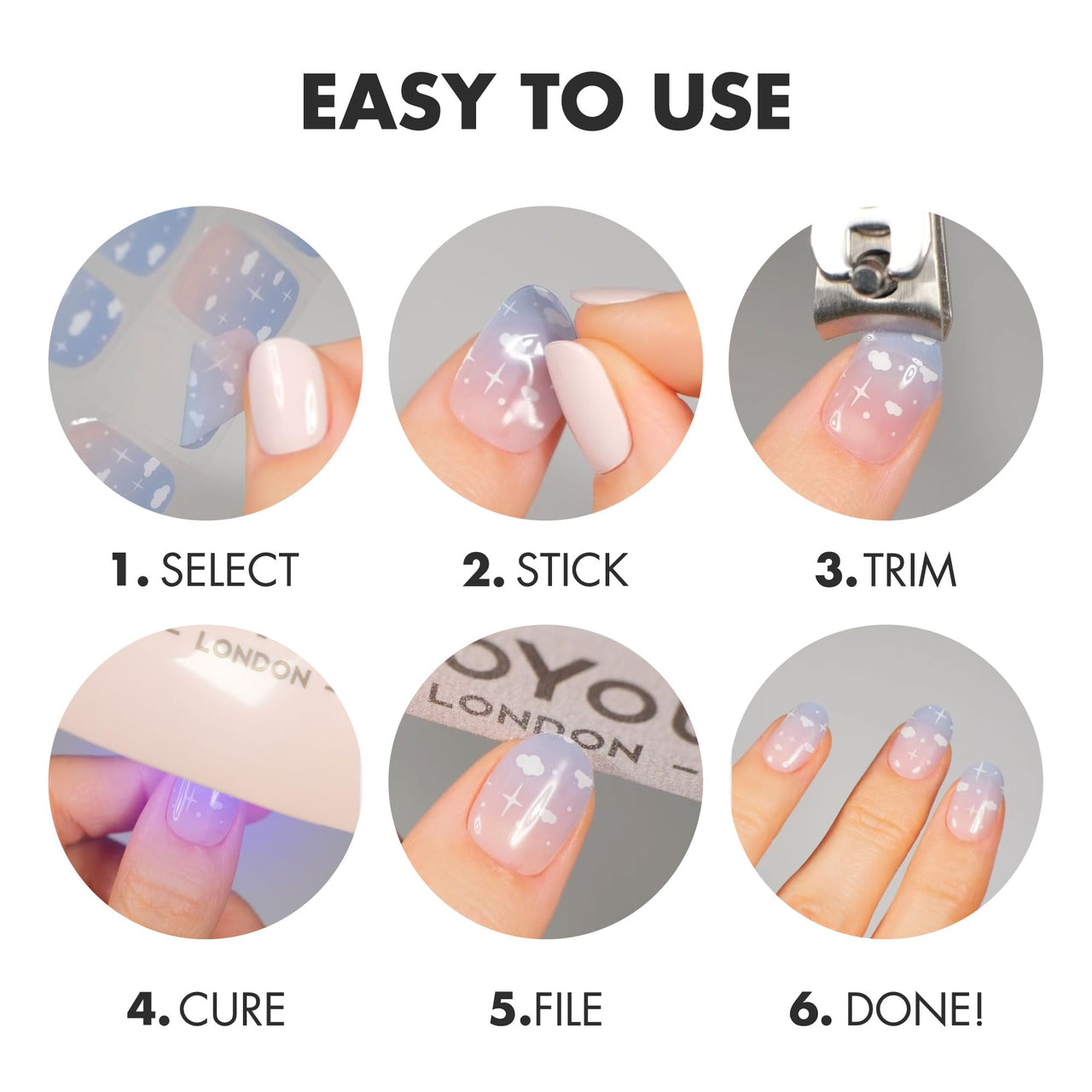 MOYOU LONDON Semi Cured Gel Nail Strips - 20 Pcs. Gel Nail Wraps for Salon-Quality Manicure - Works with Any UV Lamp - Easy to Apply, Trim, & Remove Nails Stickers