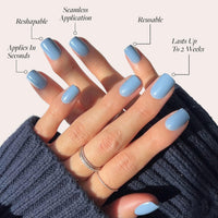 Thumbnail for Glamnetic Press On Nails - Cashmere Blue | Opaque Soft Pale Blue Short Squoval False Nails, Reusable Stick On Fake Nails with Glue | Salon Quality | 15 Sizes - 30 Nail Kit | Premium Nail Wraps