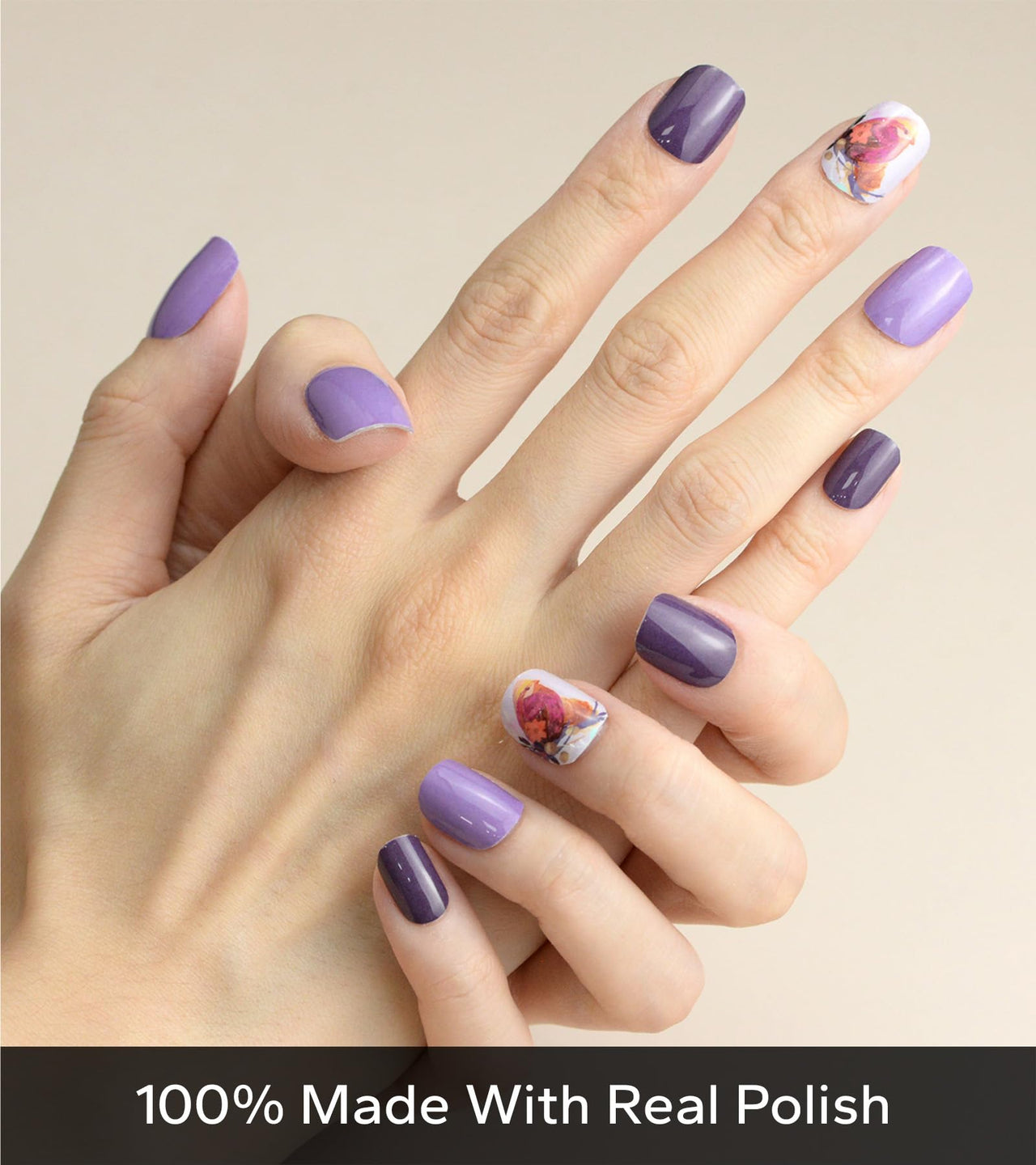 banmagately Nail Polish Strips, 20Pcs Salon Quality Gel Nail Nail Nail Wraps, Easy Long Lasting Nail Wraps for Short Nails no UV Light Needed (Purple Bird & Flower)