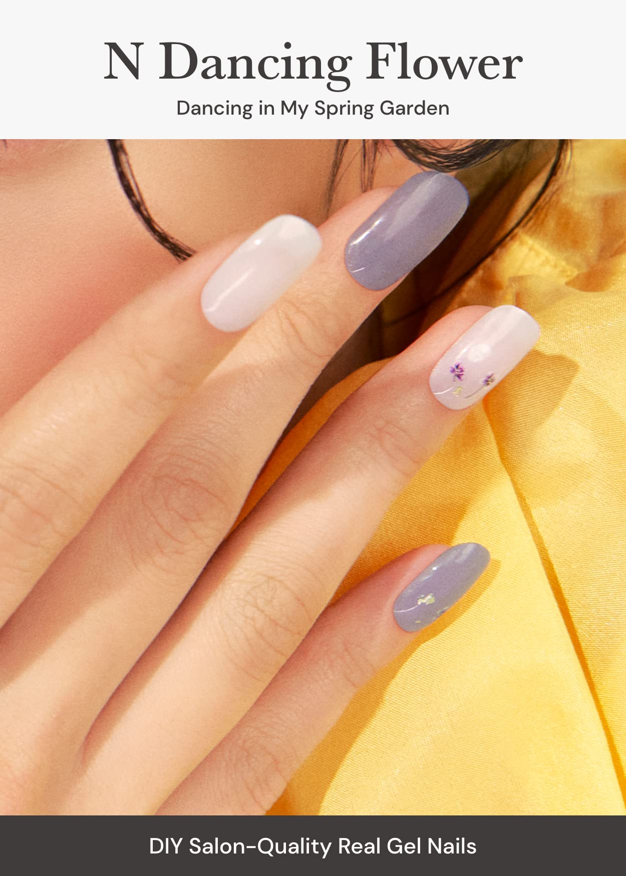 ohora Semi Cured Gel Nail Strips (N Dancing Flower) - White Works with Any UV/LED Lamps, Salon-Quality, Long Lasting, Easy to Apply & Remove - Includes 2 Prep Pads, Nail File & Wooden Stick