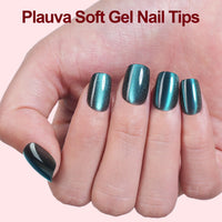 Thumbnail for 150Pcs Cat Eye Press on Nails Short Square, Plauva Soft Gel Fake Nails, Glossy Glitter Cat Eye Nail Tips for Women and Girls Stick On Nails in 15 Sizes