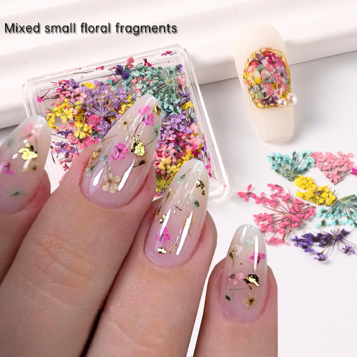 4Box 3D Dried Flowers Nail Art Nail Nail Wraps Colorful Dry Flower for Nails Kit - DIY Mini Mix Flower Petals Nail Nail Nail Wraps Natural Floral Dried Flower Decals for Nails Design Manicure Accessories Craft