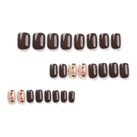 Thumbnail for Stbisen Dark Brown Press on Nails Short Square Fake Nails with Golden Leaf Accents Glitter Designs, Glossy Gel Finish Acrylic Short Fake Nails, Thick Natural Glue on Nails Kit for Women, 24Pcs