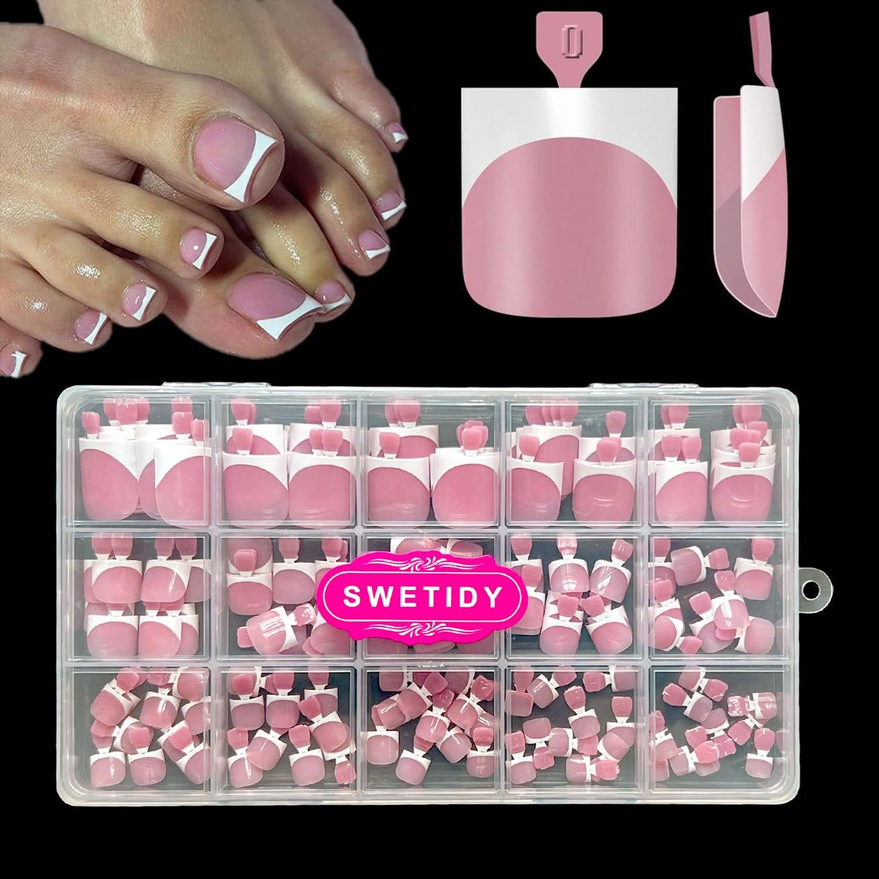 Toe Nail Press Ons, French Tips gel nail wraps – french long – CrazyGels