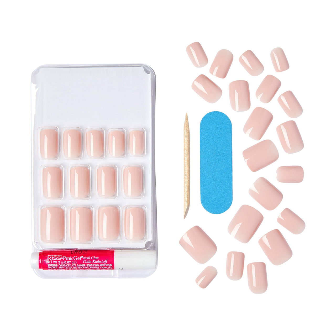 KISS Gel Fantasy, Press On Nails, Nail glue included, 'Midnight Snacks', Dark Black, Short Size, Squoval Shape, Includes 28 Nails, 2g glue, 1 Manicure Stick, 1 Mini File