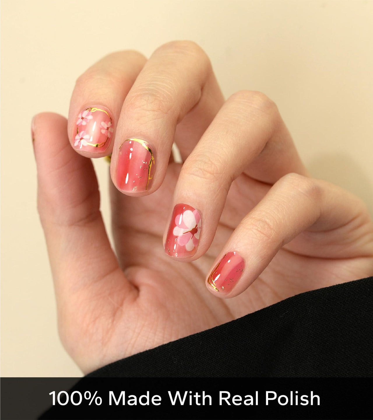 banmagately Nail Polish Strips, 20Pcs Salon Quality Gel Nail Nail Nail Wraps, Easy Long Lasting Nail Wraps for Short Nails no UV Light Needed (Spring Pink Flower)