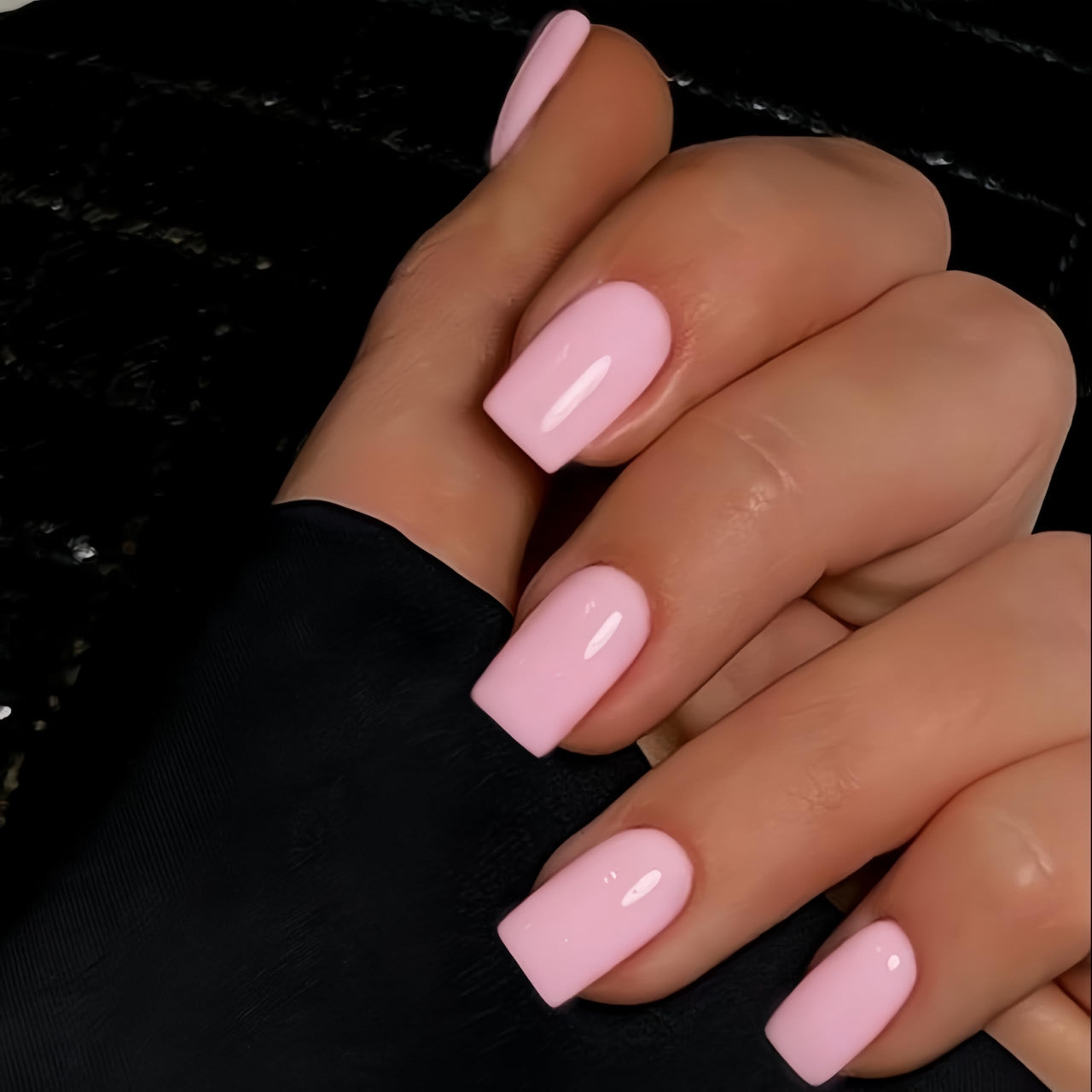 KQueenest 30 Pcs Baby Pink Press on Nails Short Medium Square Fake Nails Acrylic, Reusable Short Coffin False Nails Set, Varied Sizes Solid Color Press ons for Women Daily Wear