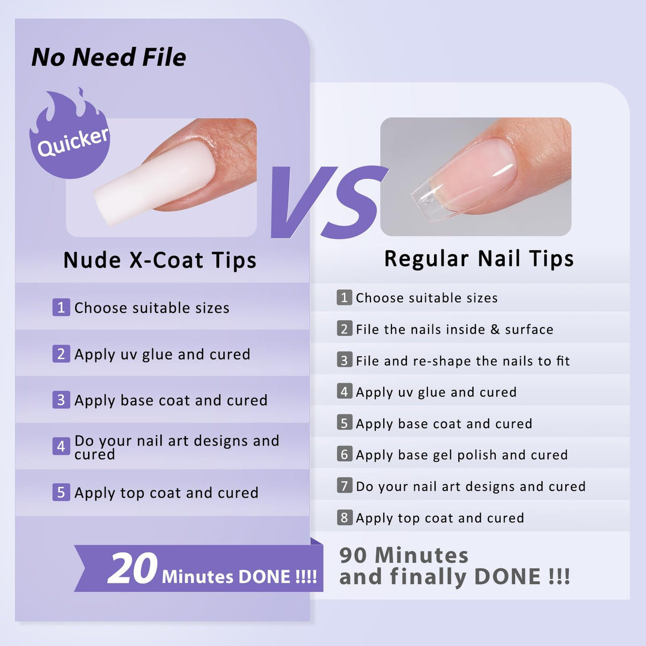 BTArtboxnails Square Gel Nail Tips Long - Pre Colored Milky White Soft Gel Nail Tips, Milky White Press on Nails, Natural XCOATTIPS Pre Applied Tip Primer