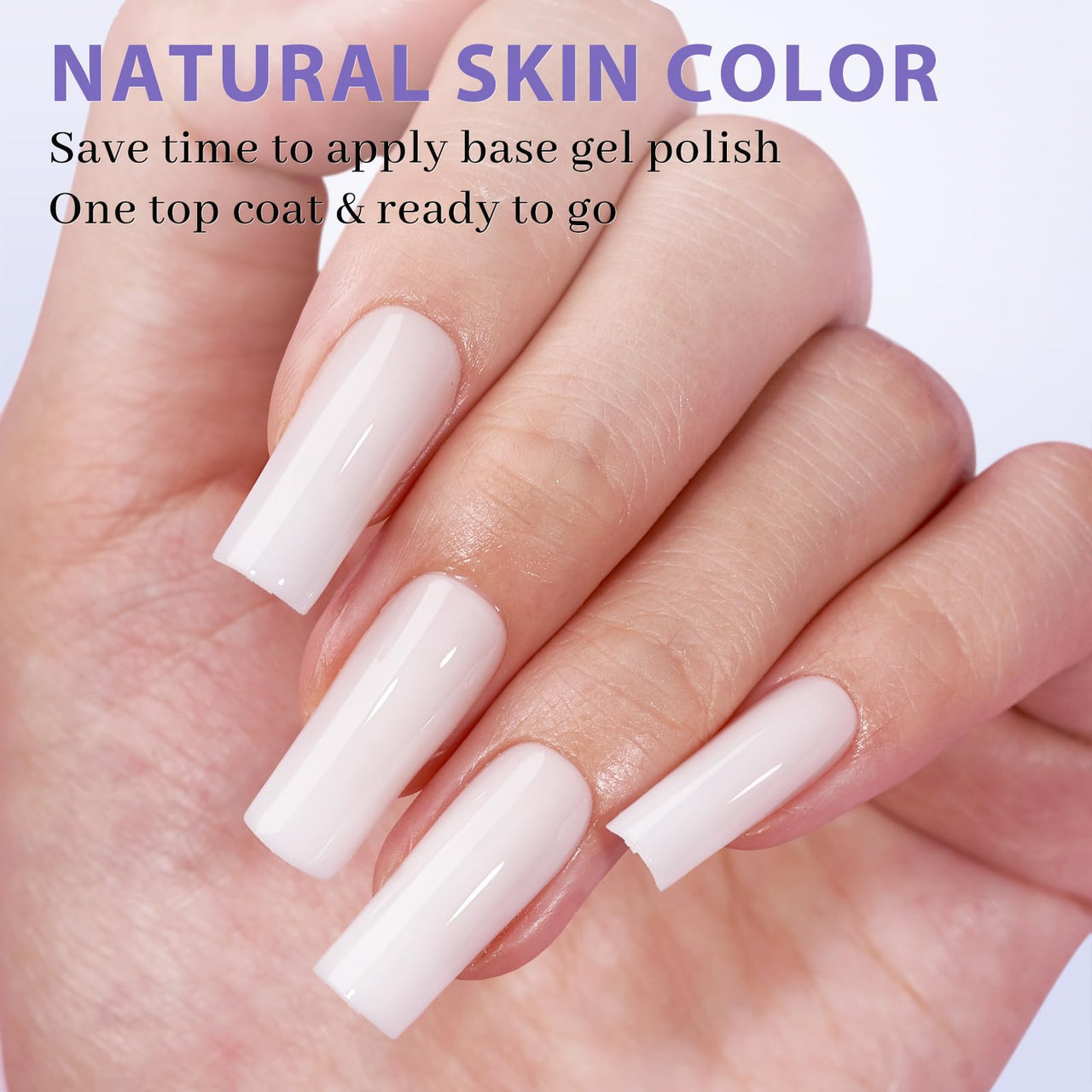 BTArtboxnails Square Gel Nail Tips Long - Pre Colored Milky White Soft Gel Nail Tips, Milky White Press on Nails, Natural XCOATTIPS Pre Applied Tip Primer