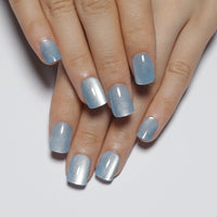 Thumbnail for Stbisen Light Blue Press On Nails Square – Short Cat Eye Fake Nails with Color-Shifting Glow, Reusable Stick On Nails, 15 Sizes, 30 Nail Kit with Glue, Thick Glue On Nails for Women, M2-Aurora Mist