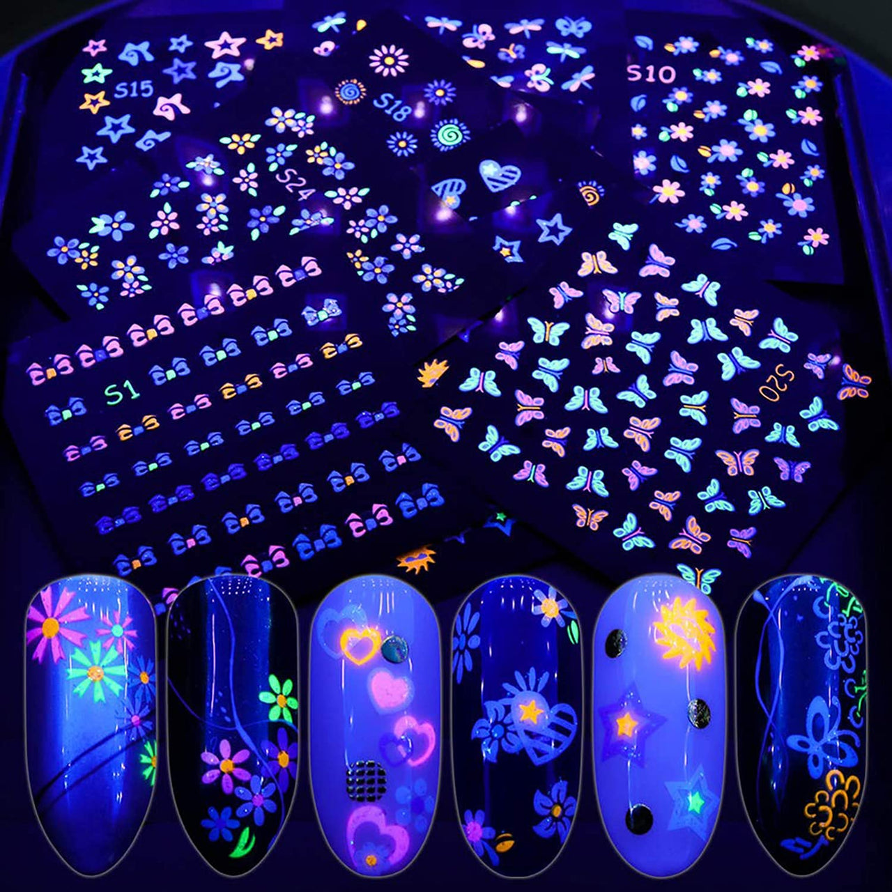 30 Sheets White Nail Nail Nail Wraps and 24 Sheets Fluorescent Nail Nail Nail Wraps