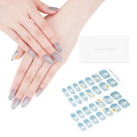Thumbnail for DANNI & TONI Semi Cured Gel Nail Strips Ocean Blue (Verdant Whisper) Magnetic Silver Cat Eye Gel Nail Nail Wraps Flowers 28 Nail Nail Wraps