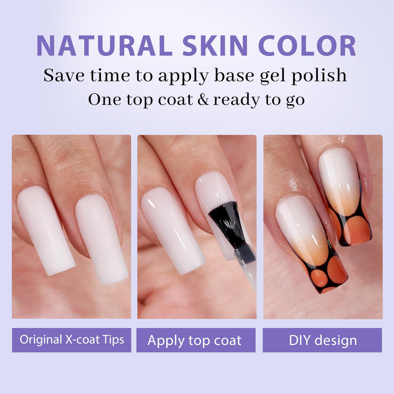 BTArtboxnails Square Gel Nail Tips Long - Pre Colored Milky White Soft Gel Nail Tips, Milky White Press on Nails, Natural XCOATTIPS Pre Applied Tip Primer