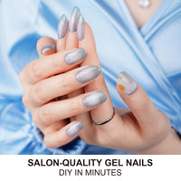 Thumbnail for DANNI & TONI Semi Cured Gel Nail Strips Ocean Blue (Verdant Whisper) Magnetic Silver Cat Eye Gel Nail Nail Wraps Flowers 28 Nail Nail Wraps