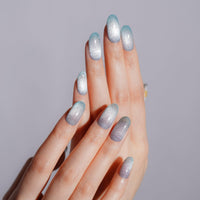 Thumbnail for DANNI & TONI Semi Cured Gel Nail Strips Ocean Blue (Verdant Whisper) Magnetic Silver Cat Eye Gel Nail Nail Wraps Flowers 28 Nail Nail Wraps
