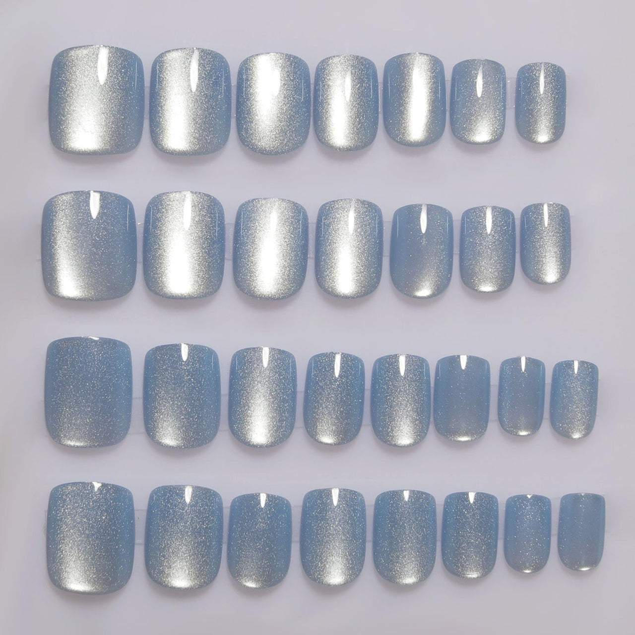 Stbisen Light Blue Press On Nails Square – Short Cat Eye Fake Nails with Color-Shifting Glow, Reusable Stick On Nails, 15 Sizes, 30 Nail Kit with Glue, Thick Glue On Nails for Women, M2-Aurora Mist