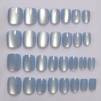 Thumbnail for Stbisen Light Blue Press On Nails Square – Short Cat Eye Fake Nails with Color-Shifting Glow, Reusable Stick On Nails, 15 Sizes, 30 Nail Kit with Glue, Thick Glue On Nails for Women, M2-Aurora Mist
