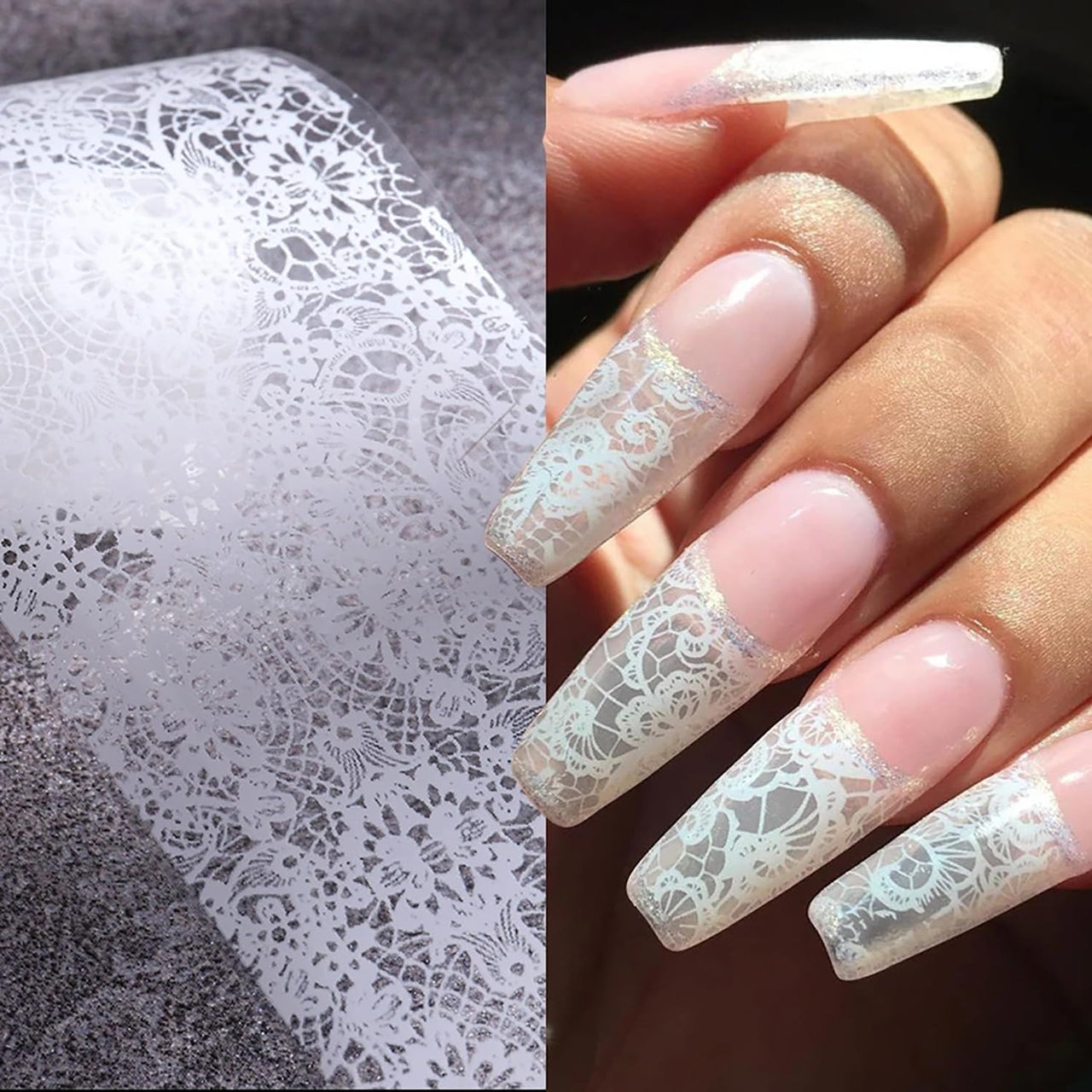 XEAOHESY 20 Rolls Black White Lace Nail Art Foil Transfer Sticker Kit Flower Foil Transfers Decals Lace Flowers Nail Foil Transfer Nail Nail Wraps Sheets Nail Art Sticker Foil Nail Nail Wraps for Foil Nail Art
