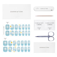 Thumbnail for DANNI & TONI Semi Cured Gel Nail Strips Ocean Blue (Verdant Whisper) Magnetic Silver Cat Eye Gel Nail Nail Wraps Flowers 28 Nail Nail Wraps