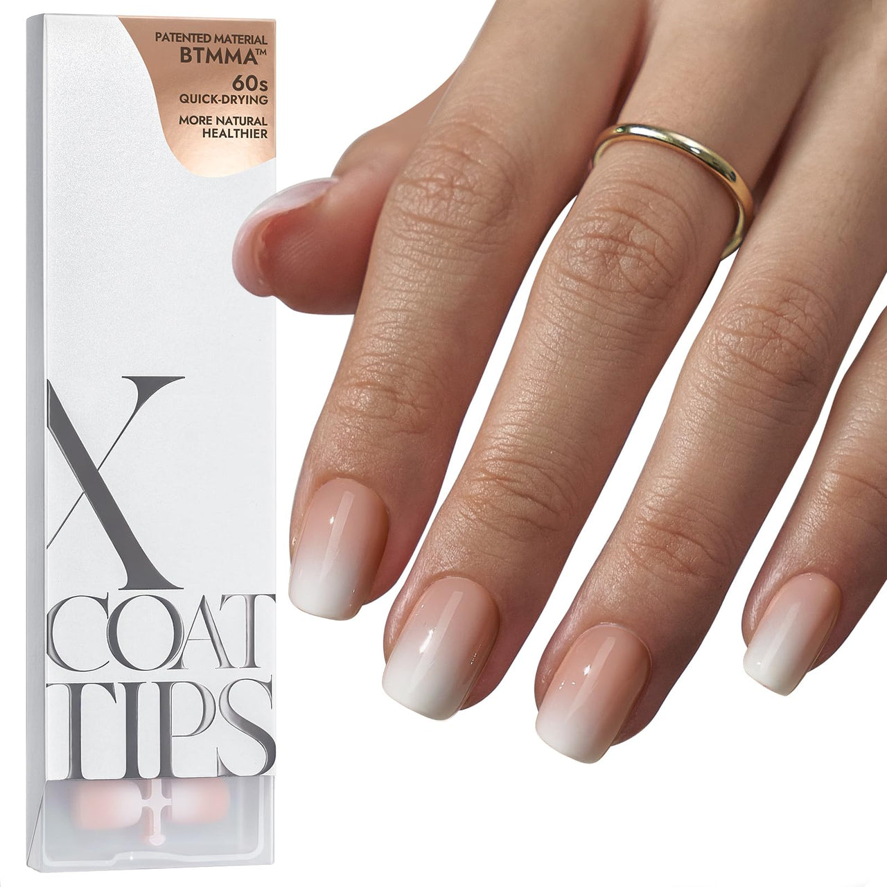 BTArtboxnails XCOATTIPS Ombre Nails - Extra Short Square Press on Nails, 150Pcs 15 Sizes Nude Square Nails Peach, Soft Gel Nails False Nail, Soak Off Acrylic Fake Nails Extensions