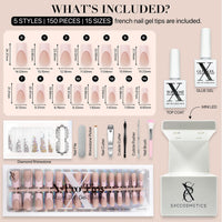 Thumbnail for SXC Cosmetics French Tip Press On Nails - Skin Tone Nude and Color Series, Medium Square X-Pro Tips Starter Kit ST117KIT