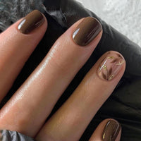 Thumbnail for Stbisen Dark Brown Press on Nails Short Square Fake Nails with Golden Leaf Accents Glitter Designs, Glossy Gel Finish Acrylic Short Fake Nails, Thick Natural Glue on Nails Kit for Women, 24Pcs