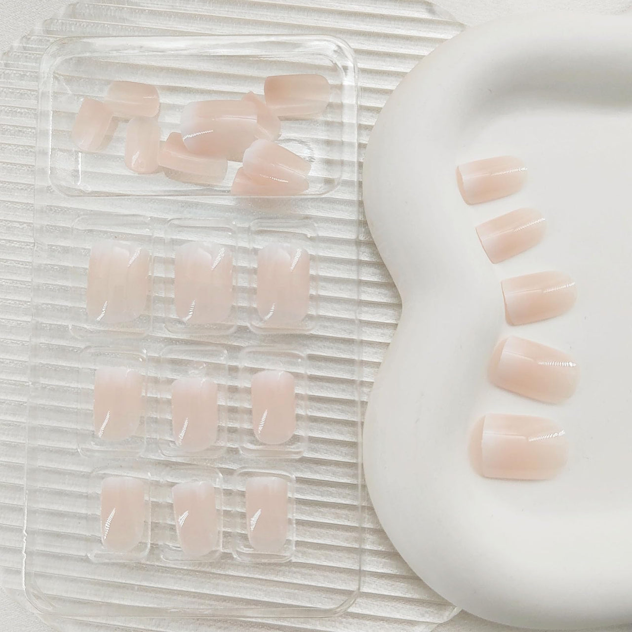 Extra Short Press on Nails Square Nude Ombre Fake Nails Press ons White Glue Stick on Nails with Designs Full Cover Acrylic Glossy Artificial Cute False Nail for Women Girls 24 Pcs