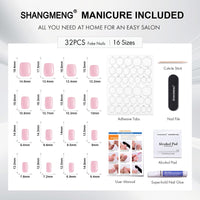 Thumbnail for SHANGMENG Hot Pink Press on Nails Short - Cat Eye Press on Nails Square for Women Gift, Natural Fit & Glossy Stick on Nails in 16 Sizes - 32 Reusable Soft Gel Fake Nails with Glue, Hot Pink | Premium Nail Wraps