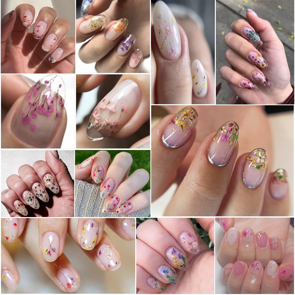 4Box 3D Dried Flowers Nail Art Nail Nail Wraps Colorful Dry Flower for Nails Kit - DIY Mini Mix Flower Petals Nail Nail Nail Wraps Natural Floral Dried Flower Decals for Nails Design Manicure Accessories Craft