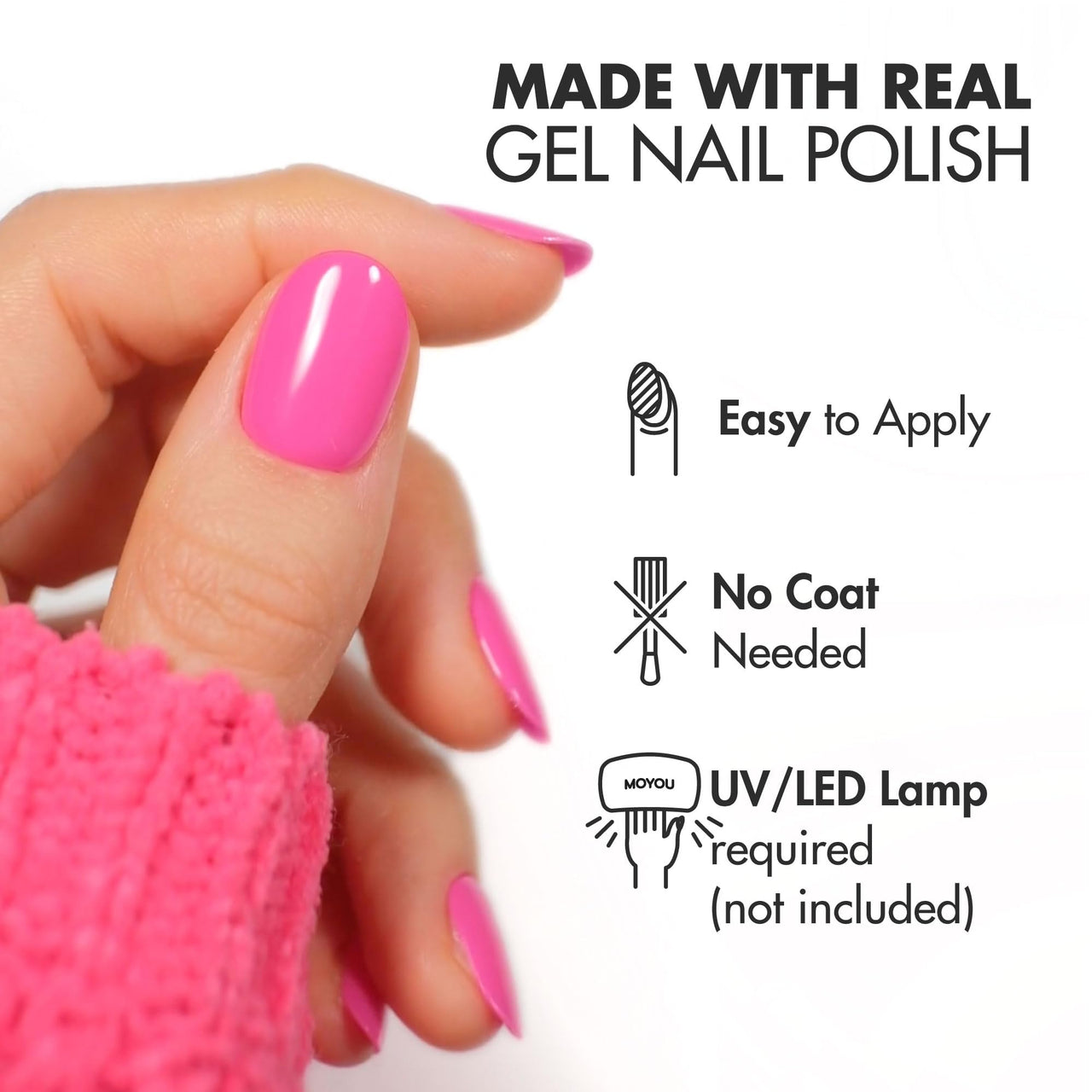 MOYOU LONDON Semi Cured Gel Nail Strips - 20 Pcs. Gel Nail Wraps for Salon-Quality Manicure - Works with Any UV Lamp - Easy to Apply, Trim, & Remove Nails Stickers