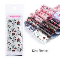 Thumbnail for Retro Flower Nail Art Foil Transfer Nail Nail Wraps, Holographic Rose Flowers Starry Sky Design for Nails, 10pcs
