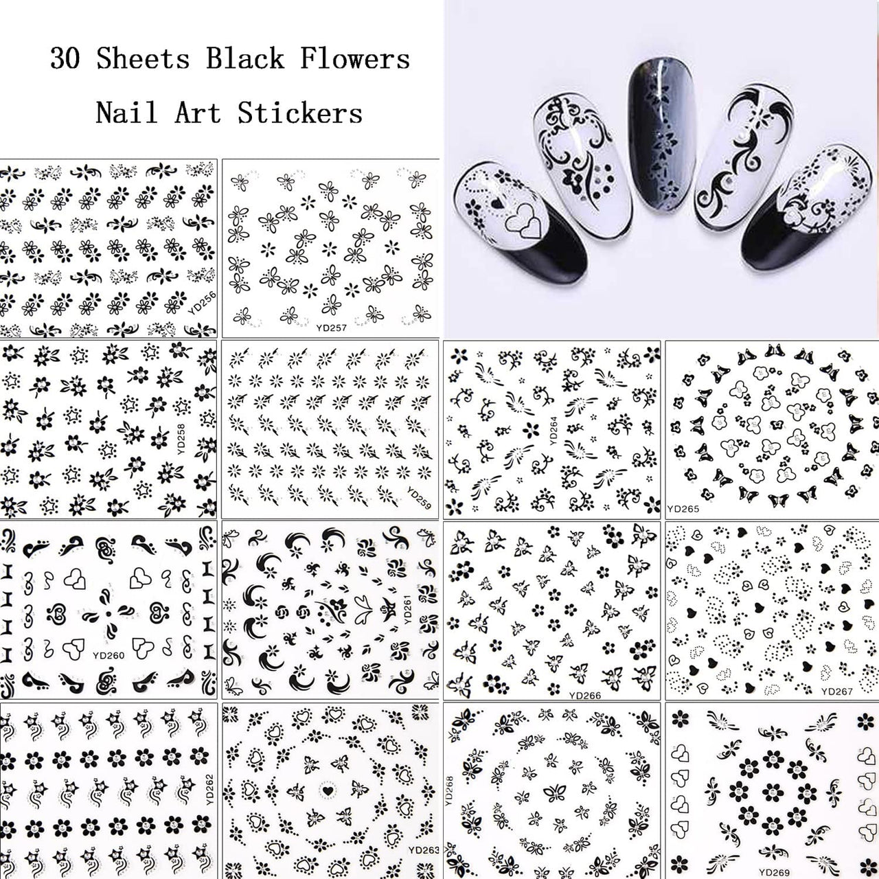 30 Sheets Black Nail Nail Nail Wraps and 12 Sheets Gold Nail Nail Nail Wraps