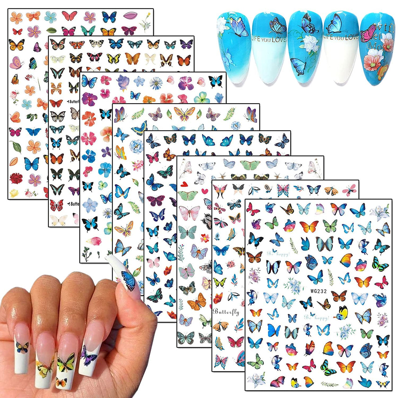 8 Sheets Luminous Nail Nail Nail Wraps and 8 Sheets Butterfly Nail Nail Nail Wraps