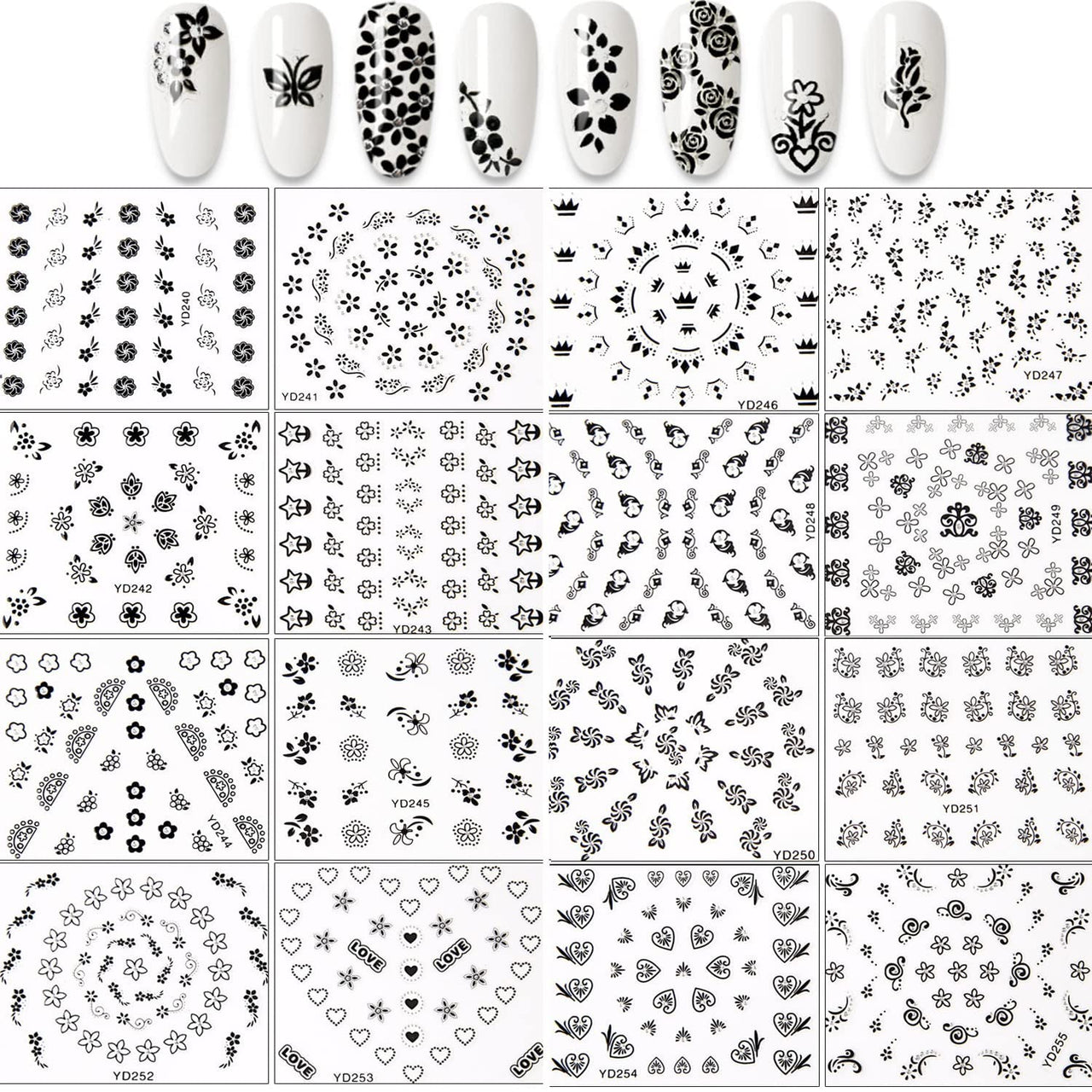 30 Sheets Black Nail Nail Nail Wraps and 24 Sheets Blue Nail Nail Nail Wraps