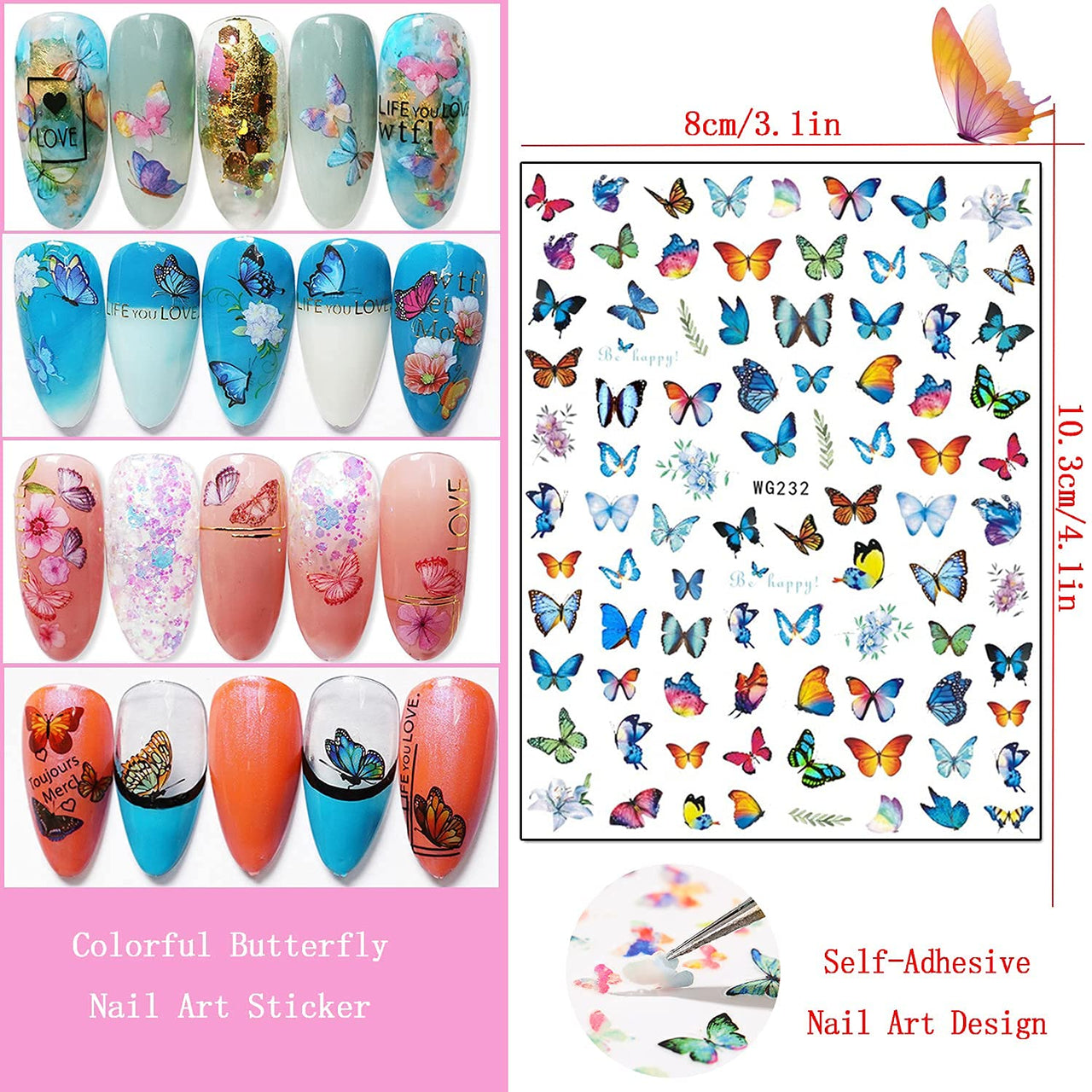 8 Sheets Luminous Nail Nail Nail Wraps and 8 Sheets Butterfly Nail Nail Nail Wraps