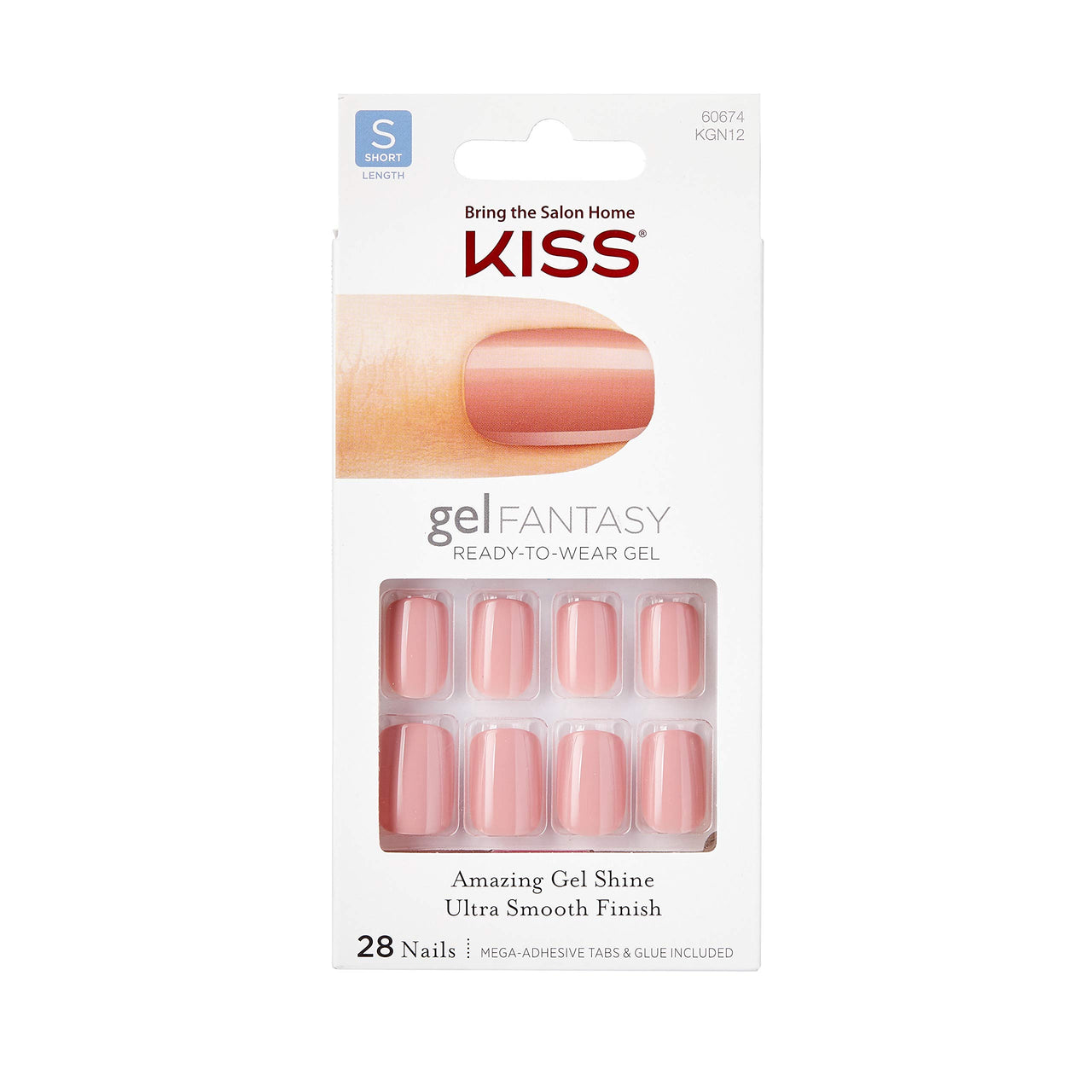 KISS Gel Fantasy Press On Nails, Nail glue included, 'Ribbons', Pink, Short Size, Squoval Shape, Includes 28 Nails, 2g glue, 1 Manicure Stick, 1 Mini File