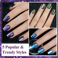 Thumbnail for Cat Eye Press on Nails Short 5 Styles, Jofay Fashion 160Pcs Salon-Like Fake Nails with Glitter Chasing Light Cat Eye Designs, Valentines Artificial Acrylic Nails Glue on Nails Stick on Nails for Women