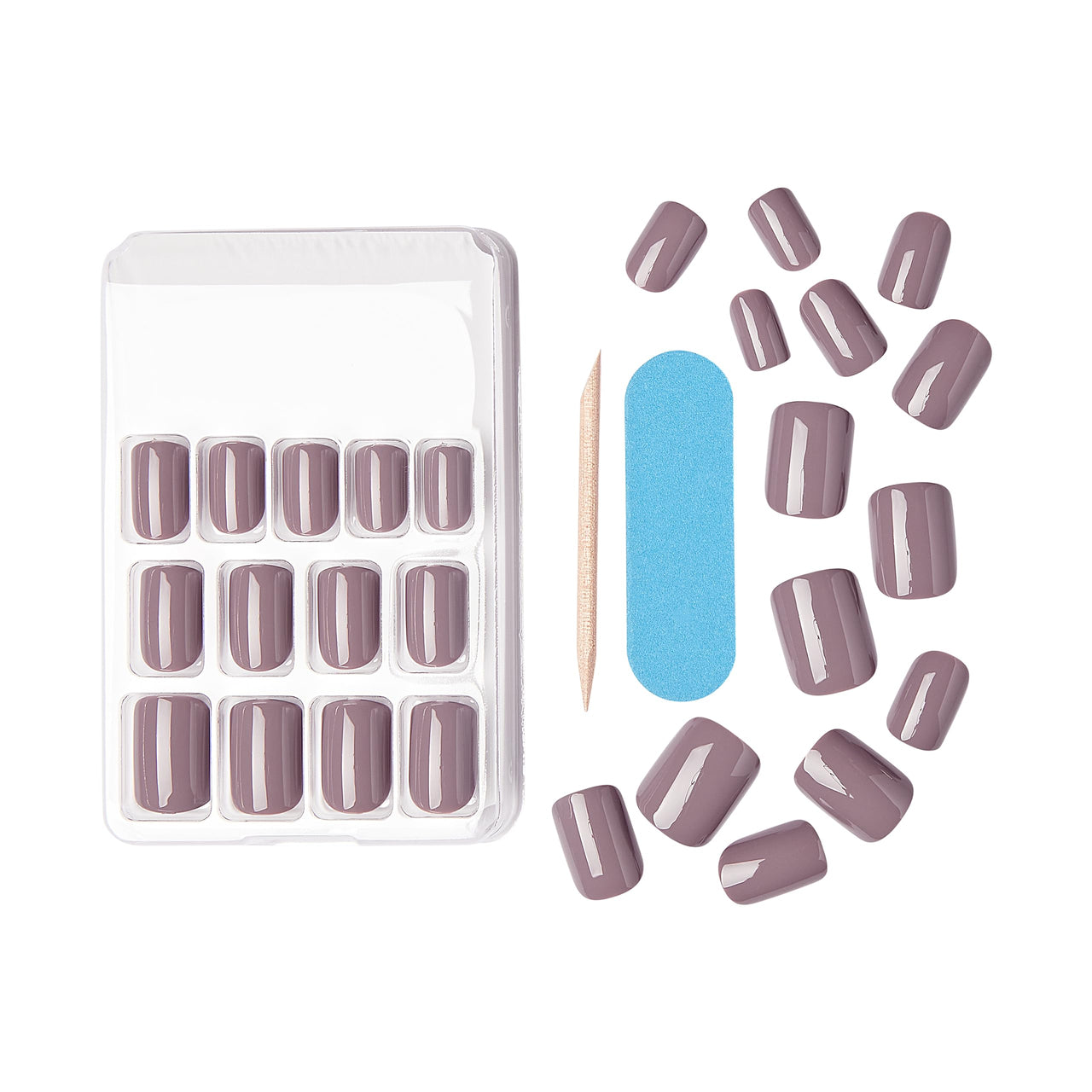 KISS Gel Fantasy, Press On Nails, Nail glue included, 'Temporary Feels', Gray, Short Size, Squoval Shape, Includes 28 Nails, 2g Glue, 1 Manicure Stick, 1 Mini file