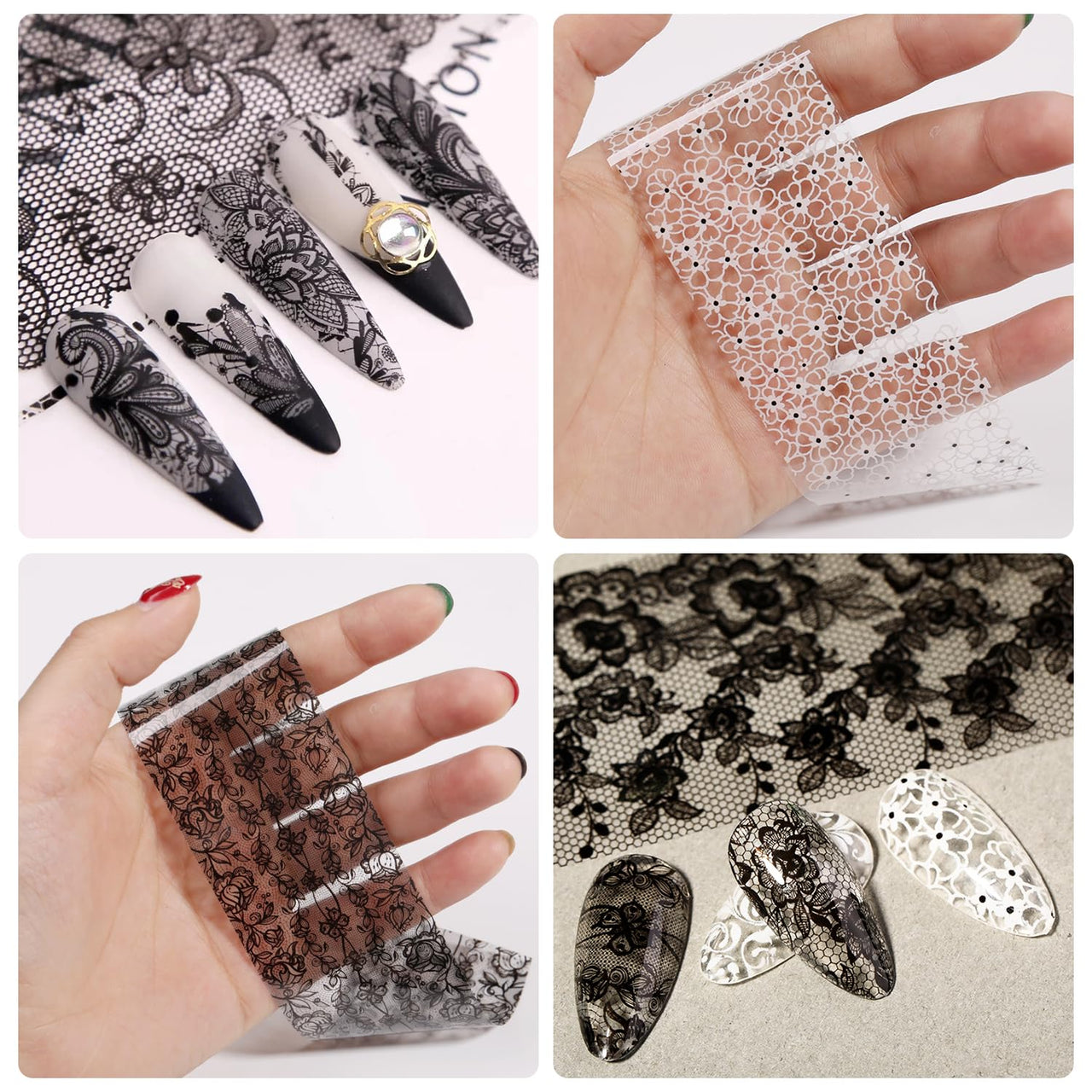 XEAOHESY 20 Rolls Black White Lace Nail Art Foil Transfer Sticker Kit Flower Foil Transfers Decals Lace Flowers Nail Foil Transfer Nail Nail Wraps Sheets Nail Art Sticker Foil Nail Nail Wraps for Foil Nail Art
