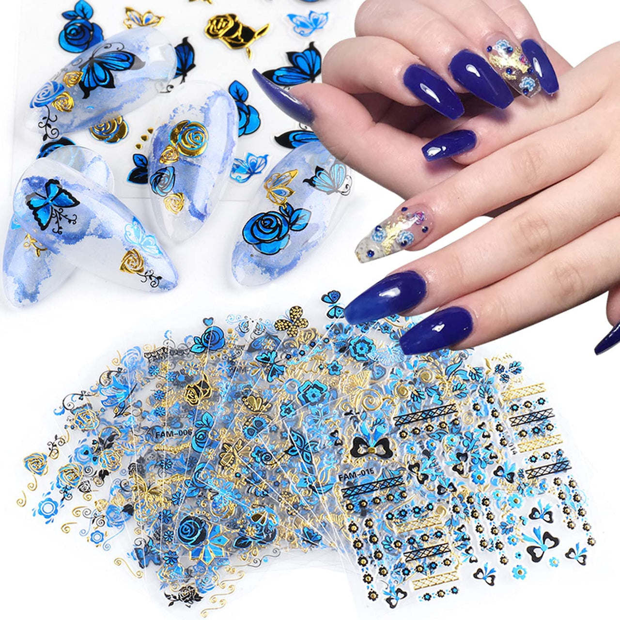 30 Sheets Black Nail Nail Nail Wraps and 24 Sheets Blue Nail Nail Nail Wraps