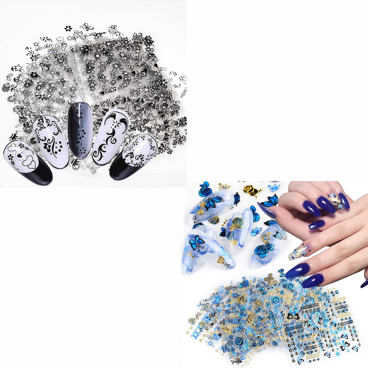 30 Sheets Black Nail Nail Nail Wraps and 24 Sheets Blue Nail Nail Nail Wraps