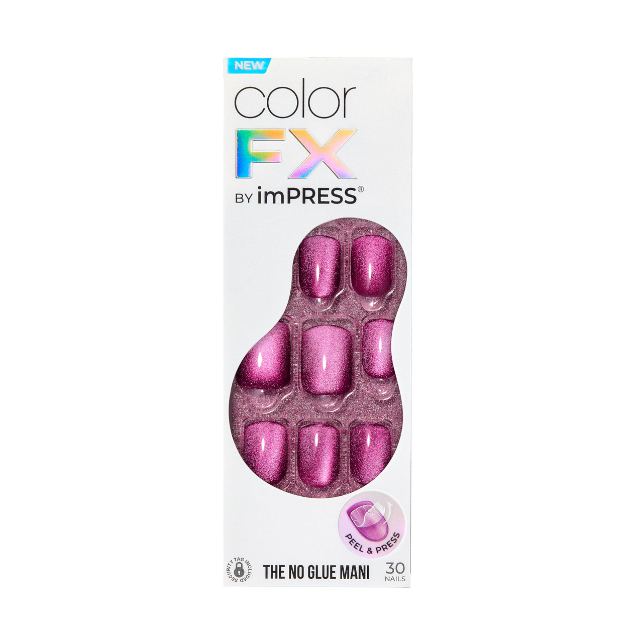 KISS imPRESS No Glue Mani Press On Nails, Color FX, 'Levels', Dark Pink, Short Size, Squoval Shape, Includes 30 Nails, Prep Pad, Instructions Sheet, 1 Manicure Stick, 1 Mini File