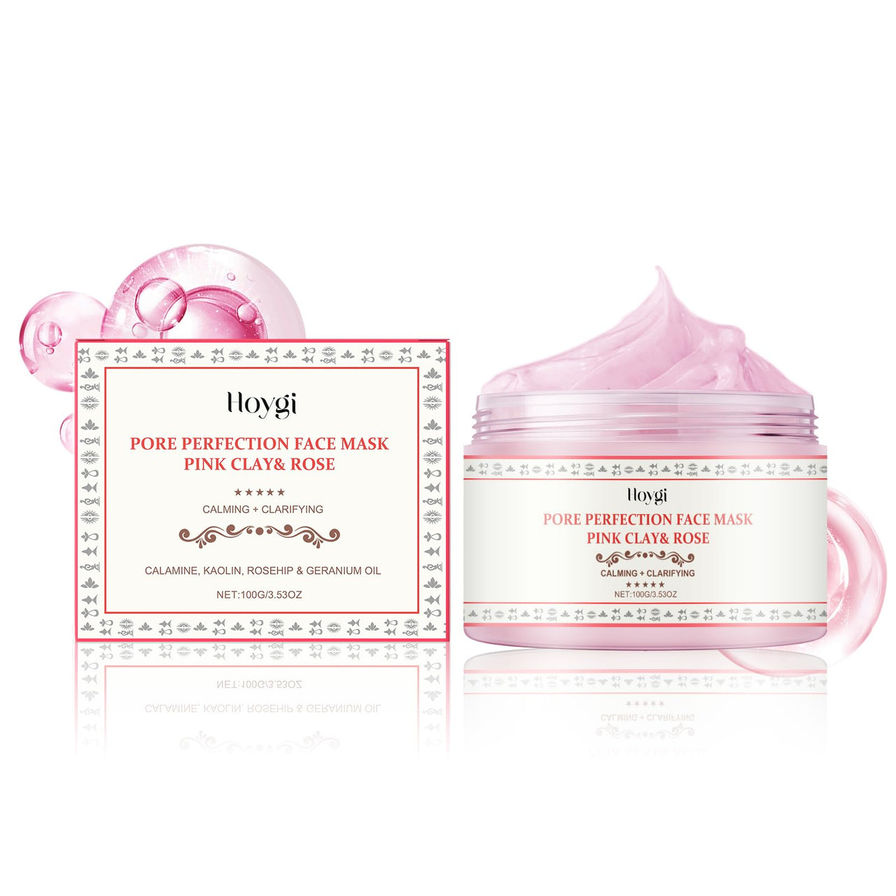 HOYGI pink clay face mask packaging on a white background