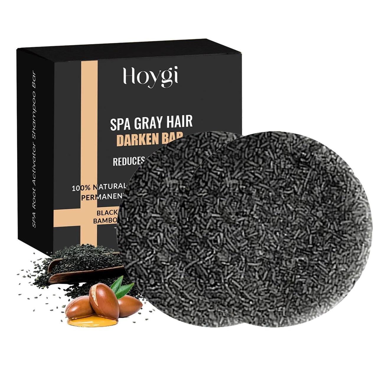 Black hair darkening bar with packaging labeled 'Hoygi' on a white background