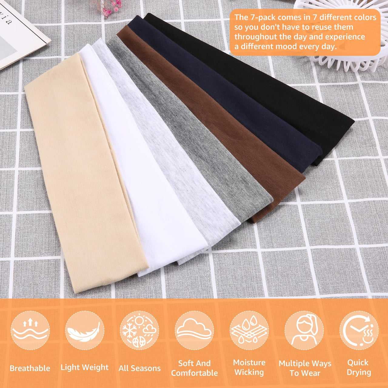 DiyJibb Black Headbands for Women Non Slip - 7PCS